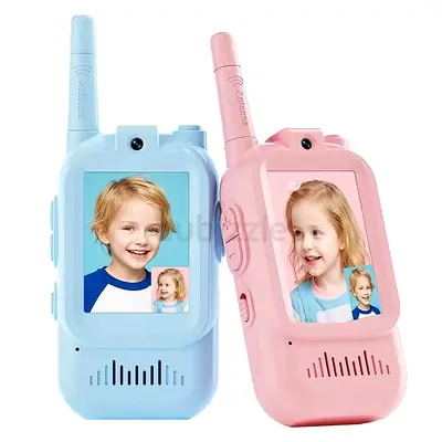 Pair of Kids Walkie Talkies with Video Screen (Blue  Pink)