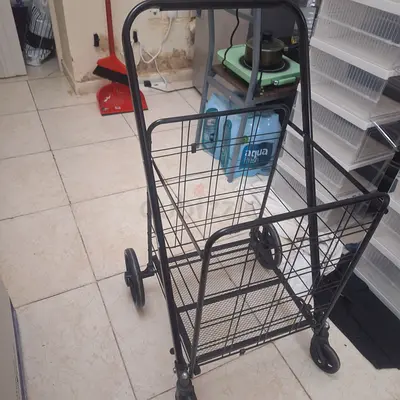 Black Metal Utility Cart on Wheels - Foldable Storage Trolley