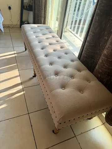 Beige Tufted Upholstered Bench / Ottoman - Good Condition