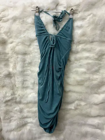 OH POLLY ORIGINAL  green ruched halter midi dress