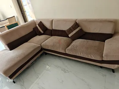 FREE GIVEAWAY Beige and Brown L-shaped 3-Seater Sofa with Chaise - Good Condition