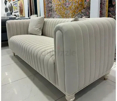 Light Grey Channel-Tufted 3-Seater Sofa — Excellent Condition