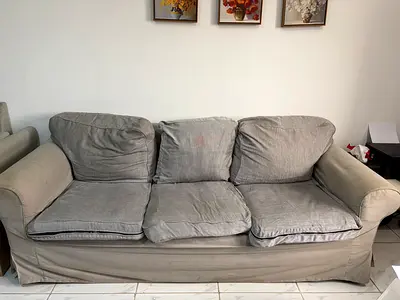 Used 3-Seater Grey Fabric Sofa with Removable Covers
