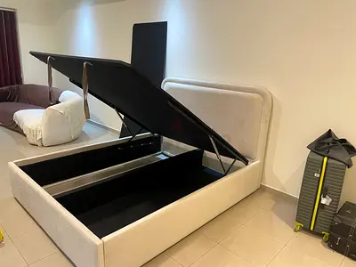 White Upholstered King Size Bed Frame with Button-Tufted Headboard