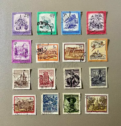 16 VINTAGE POSTAGE STAMPS OF AUSTRIA