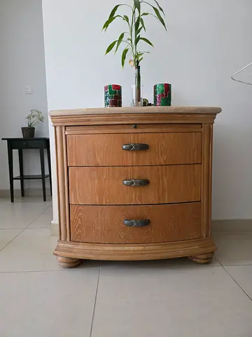 Oak curved bedside cabinet with three drawers