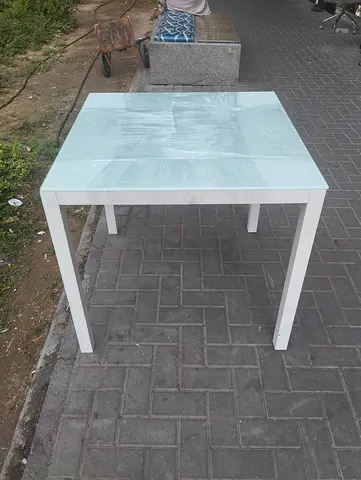 White Glass Top Dining Table - Compact 4-Seater Style