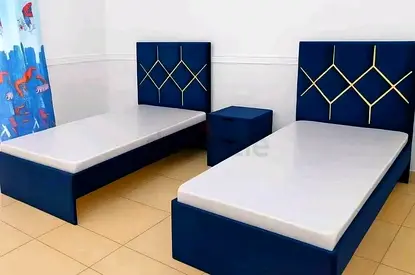 Pair of Blue Single Beds with Headboards and Mattresses - Set of 2