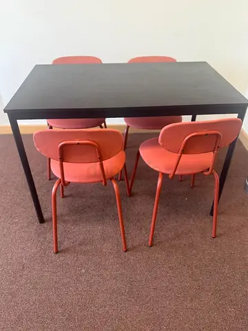 IKEA Modern Black Dining Table with 4 Pink Retro Chairs - Good Condition