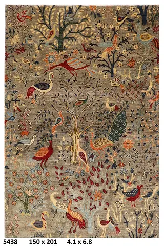 1.5*2m Afghan Handmade carpet  Wool Rug with Bird  Tree Motif - 150x201 cm