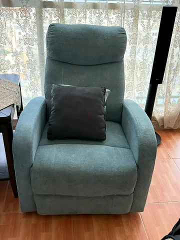 2 X Reclining Comfortable single armchair in grey-green fabric. Price is total for both