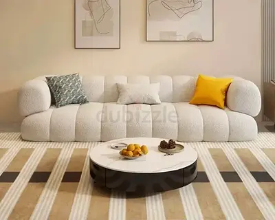 Modern Curved Bouclé 3-Seater Sofa — Cream White