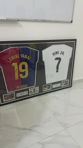 LAMINE YAMAL  VINICIUS JR AUTHENTIC SIGNED SHIRTS DOUBLE FRAME EL CLASICO RIVALS