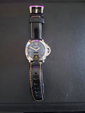 Mens Classic Black Leather Strap Wristwatch - Replica Panerai Luminor