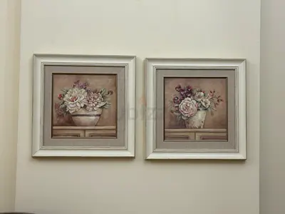 Pair of Framed Floral Wall Art Prints - Neutral Tones