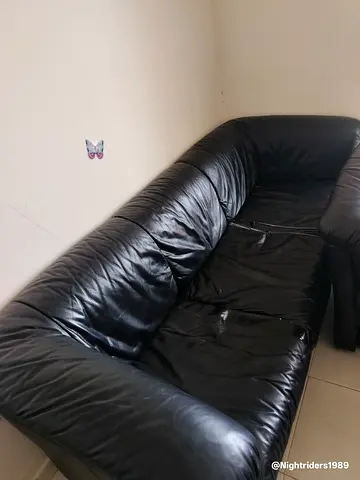 Black Leather 3-Seater Sofa — Used, Good for Pickup