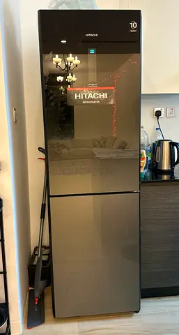 Hitachi 2-Door Refrigerator - Grey Glass Finish, Good Condition