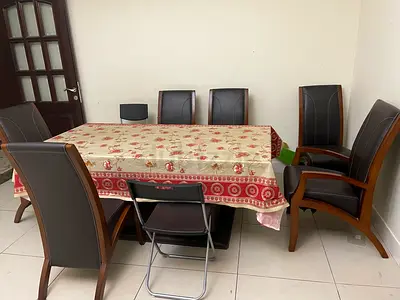 Solid Wood 6-Seat Dining Table with Upholstered Chairs