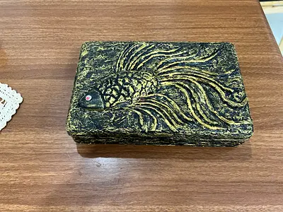 Handcrafted jewelry box Decorative Fish Carved Trinket Box - Vintage Look