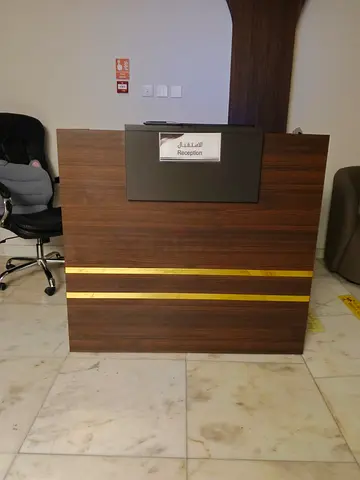 Wooden Reception Desk with Brass Trim - Good Condition
