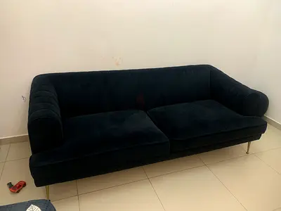 Black Velvet 3-Seater Sofa with Brass Legs