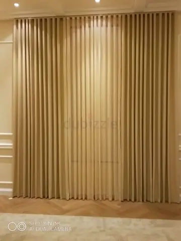 Floor-to-Ceiling Beige Fabric Curtains with Sheer Lining - Ready to Install