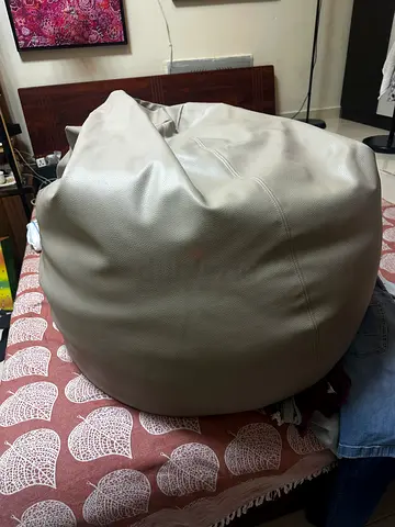 Light grey faux-leather bean bag chair - very good condition