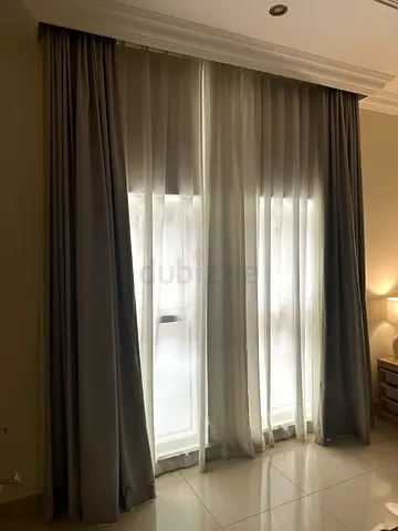 Full-length grey blackout curtains with sheer liners - pair x2