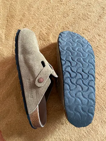 Birkenstock suede leather taupe color clogs
