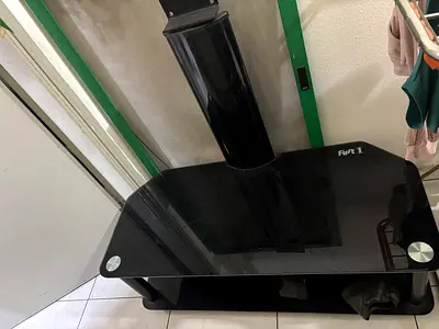 Black glass TV stand with shelf and mount (Good condition) First brand