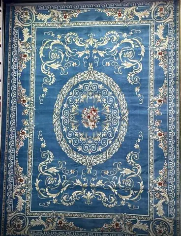 Blue Floral Medallion Area Rug - Good Condition