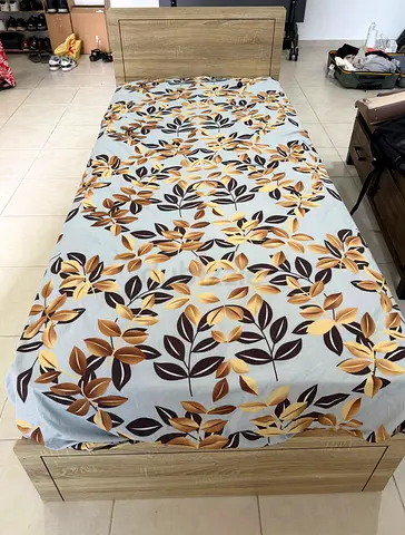 Single wooden bed frame with mattress - light oak finish