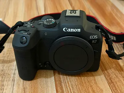 Canon EOS R7 Mirrorless Camera Body + EF-24-105mm and 100-400mm lens and Godox V1C flash - with