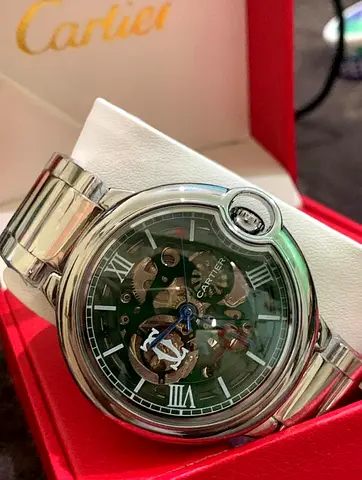 Cartier Green Dial Skeleton Stainless Steel Automatic Mens Watch
