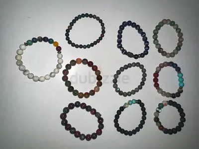 Set of 10 Beaded Stone Bracelets - Assorted Colors