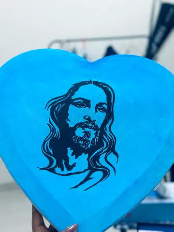 Blue Heart-Shaped Gift Box with Printed Design - Good Condition