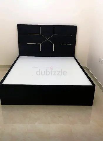 Queen Size Bed Frame with Padded Headboard - Black