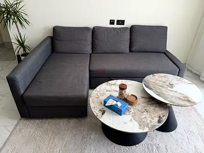 L-shaped Grey Fabric Sofa with Chaise