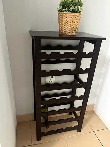 Dark Wood Freestanding Wine Rack - Holds Multiple Bottles