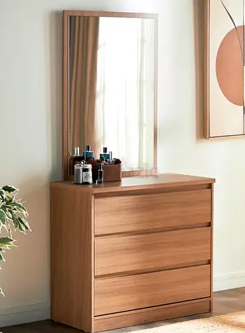Wooden 3-Drawer Dresser with Mirror - Good Condition