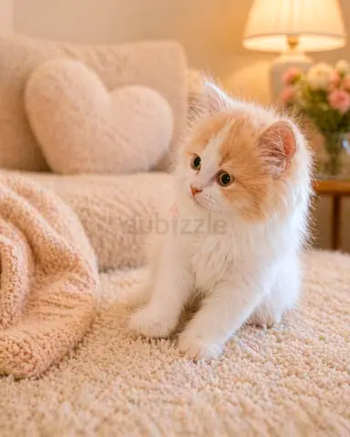 Adorable Two British long hair male fluffy white-and-cream kittens, friendly and playful