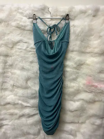OH POLLY ORIGINAL  green ruched halter midi dress
