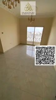 1BR hall in Al Jurf 2 near Delta Center, court &amp; university, 2 baths, open view balcony, built-i