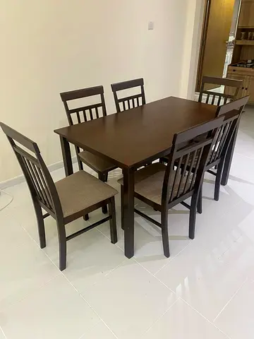 Solid Wood 6-Seater Dining Table Set - Dark Brown, Good Condition