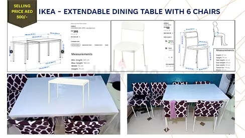 IKEA - EXTENDABLE DINING TABLE WITH 6 CHAIRS