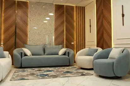 Modern 3-Seater Sofa Set with Accent Chairs — Light Blue