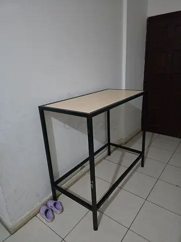 Simple metal frame study desk with wood top