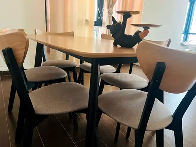 6-Seater Wooden Dining Table with Matching Chairs
