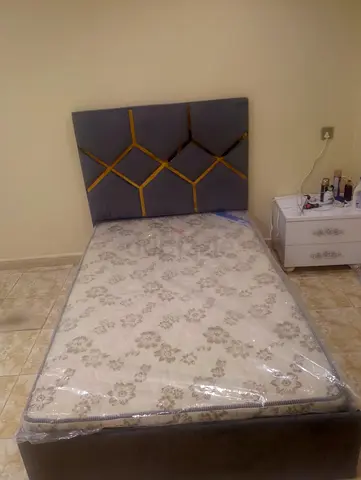 Single bed with upholstered headboard and mattress - good condition