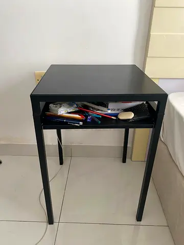 2x Simple Black Metal Side Table with Under-shelf